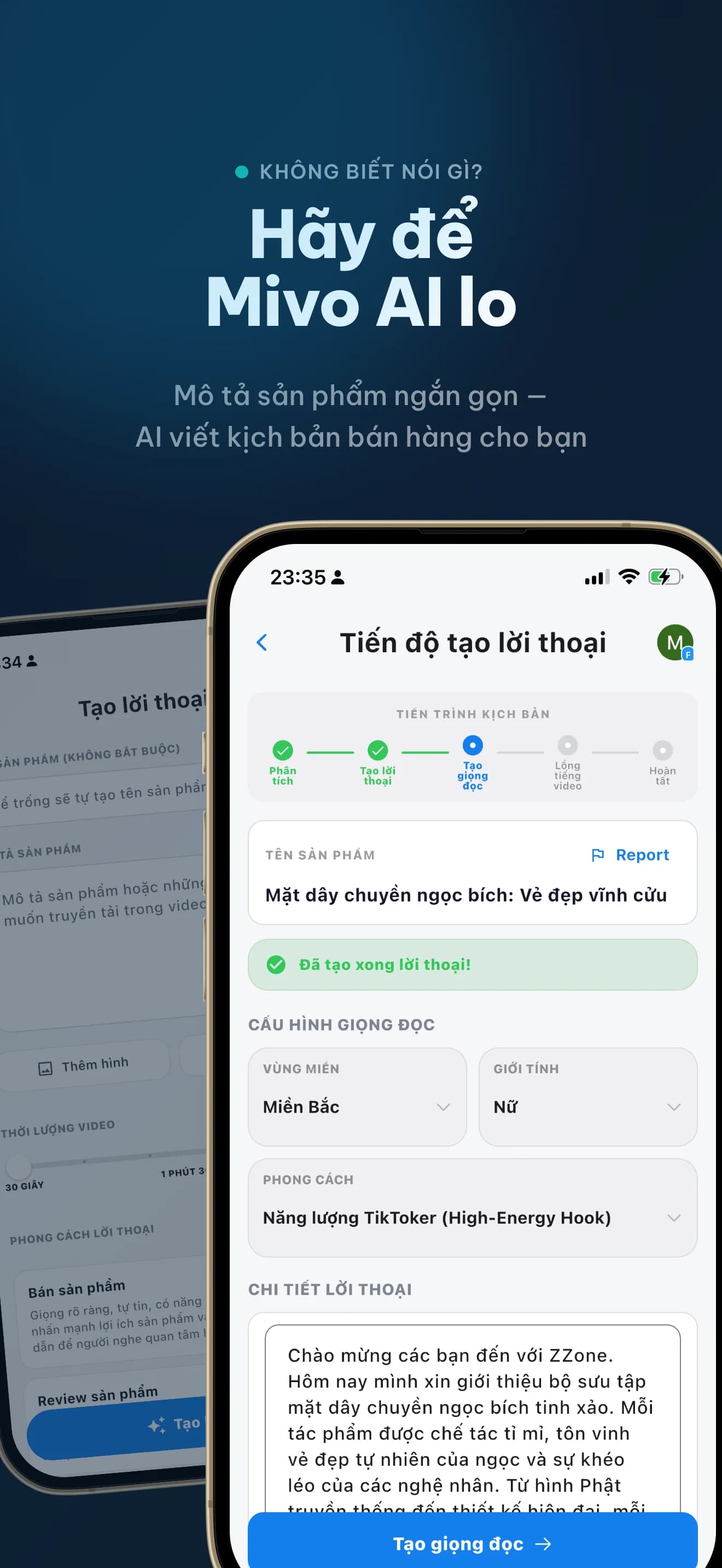 Mivo hỗ trợ tạo lời thoại cho video bán hàng từ mô tả ngắn sản phẩm