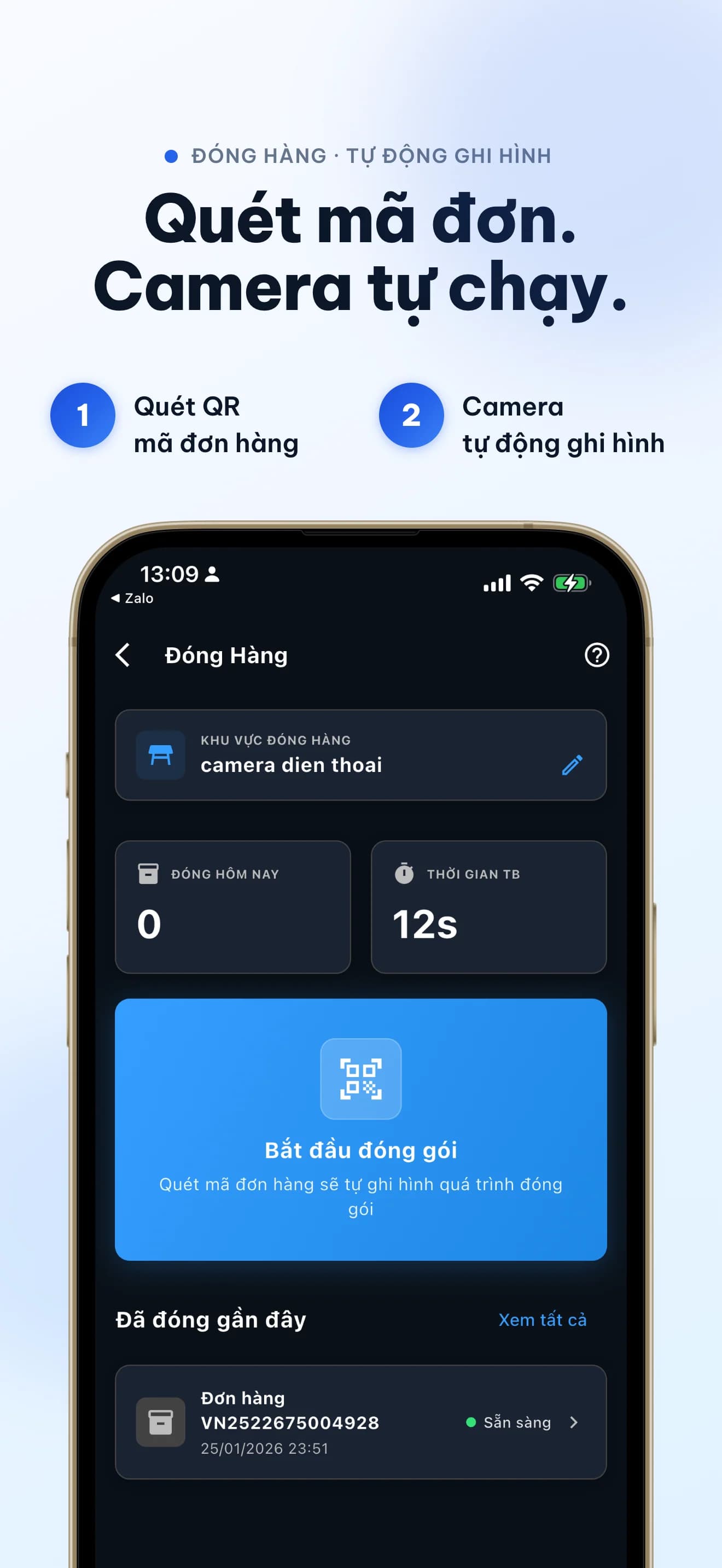 Packlog quét QR mã vận đơn để tự động ghi hình đơn hàng