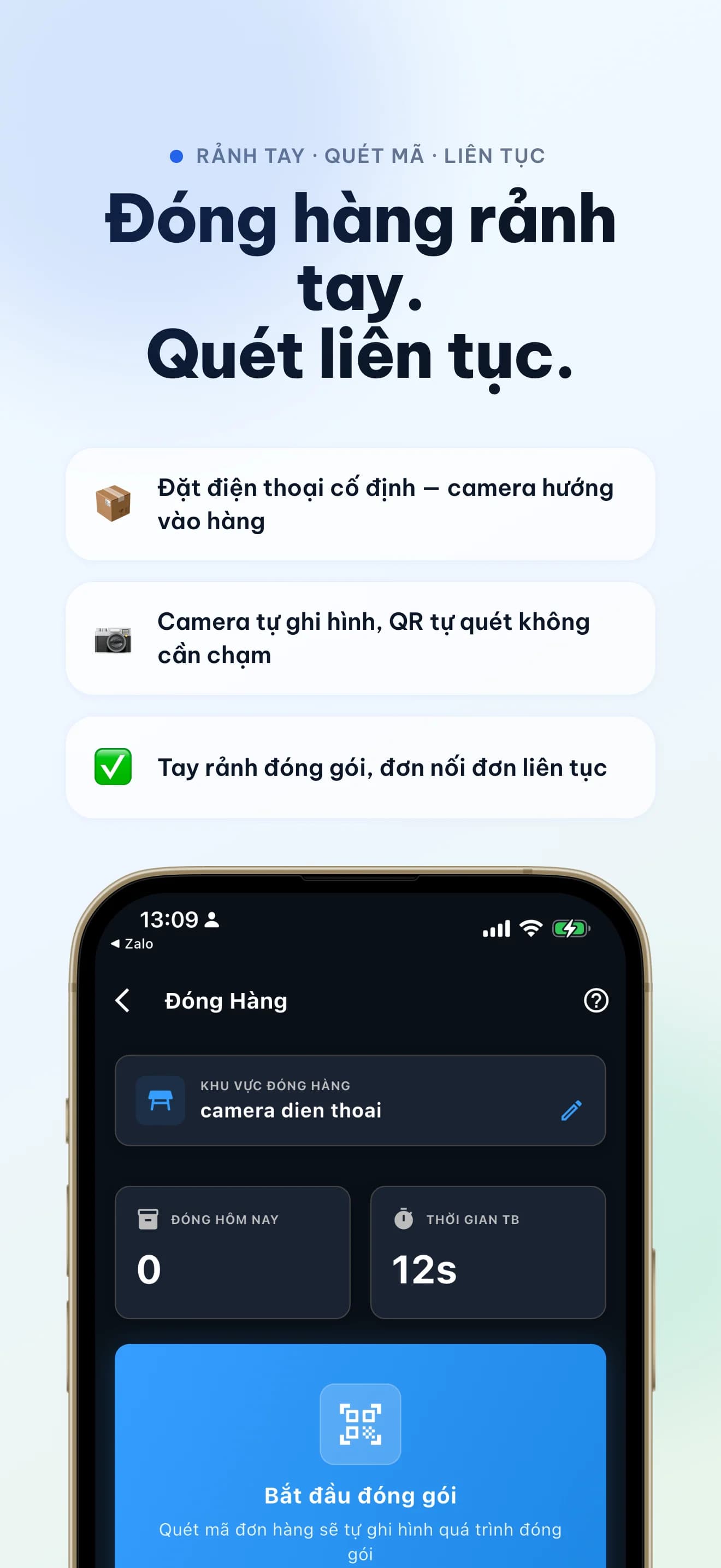 Packlog tự động ghi nhận video để nhân viên đóng hàng không cần bấm nút